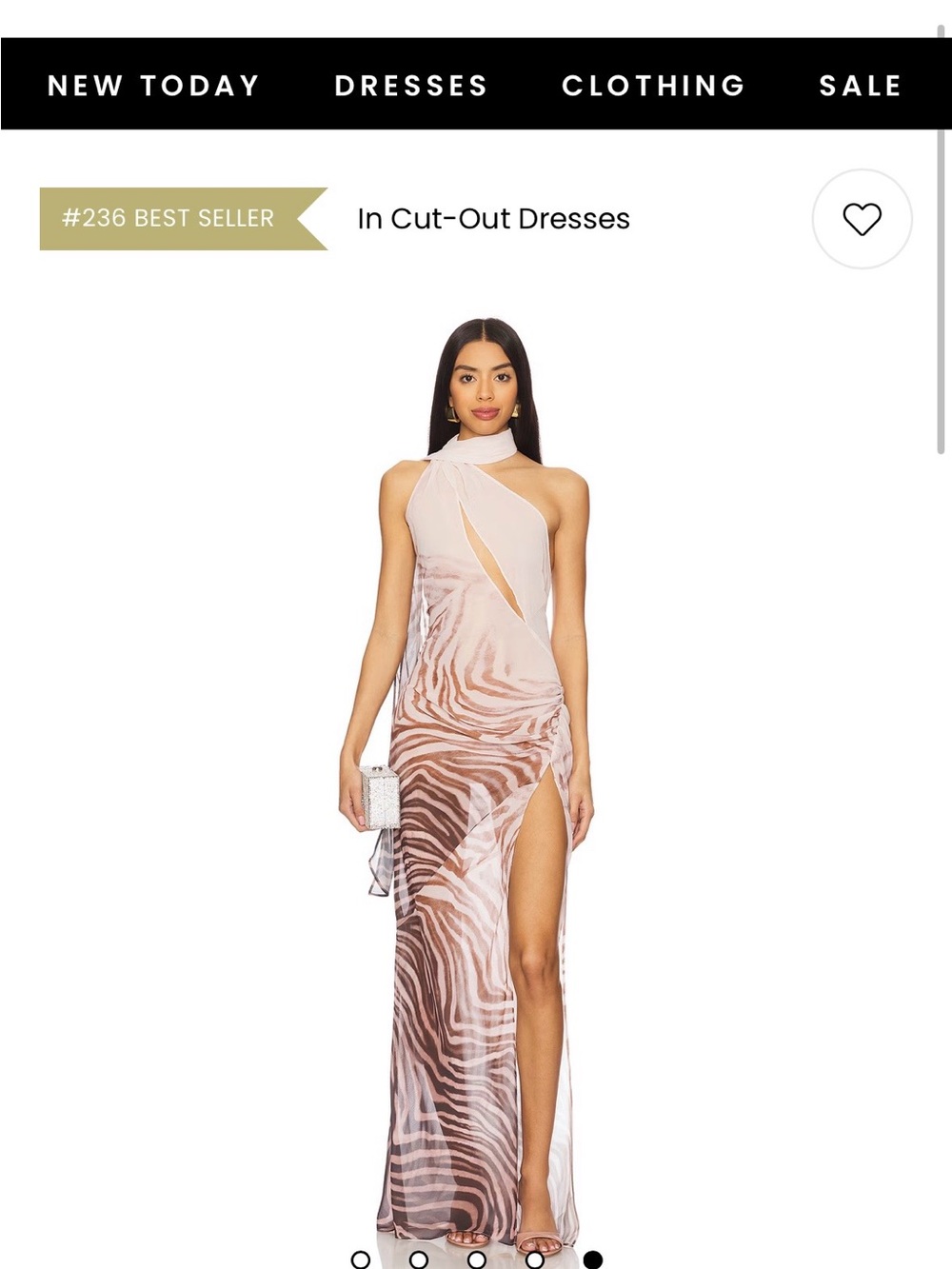 NBD One-Shoulder Blush Zebra-Print Cutout Maxi Dress
